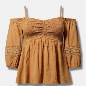 Torrid Smocked Off-Shoulder Blouse - Brown